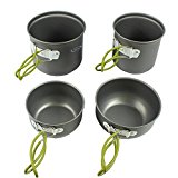 G4Free Outdoor Camping pan Hiking Cookware Backpacking Cooking Picnic Bowl Pot Pan Set 4 Piece Camping Cookware Mess Kit(4 PCS-Green)