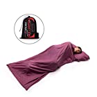 FiveJoy Premium Silk Cotton Blend Sleeping Bag Liner with Built-in Pillow Case – Lightweight Compact Breathable Absorbent Travel Sheet – Sleep in Clean Luxurious Comfort – Camping Backpacking Hostel