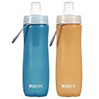 Brita 20 Ounce Sport Water Bottle with 1 Filter, BPA Free, Twin Pack, Blue and Orange