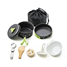 Honest Portable camping cookware mess kit folding Cookset for hiking backpacking 10 piece Lightweight durable Pot Pan Bowls Spork with nylon bag outdoor cook equipment