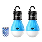 2 Pack E-TRENDS Portable LED Lantern Tent Light Bulb for Camping Hiking Fishing Emergency Lights, Battery Powered Lamp with 6 AAA Batteries, Blue