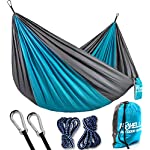 Foxelli Camping Hammock – Lightweight Parachute Nylon Portable Hammock with Tree Ropes and Carabiners, Perfect for Outdoors, Backpacking, Hiking, Camping, Travel, Beach, Backyard & Garden