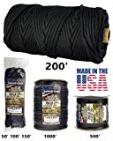 TOUGH-GRID 750lb Black Paracord / Parachute Cord – Genuine Mil Spec Type IV 750lb Paracord Used by the US Military (MIl-C-5040-H) – 100% Nylon – Made In The USA. 50Ft. – Black