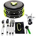 17Pcs Camping Cookware Mess Kit Backpacking Gear & Hiking Outdoors Bug Out Bag Cooking Equipment Cookset | Lightweight, Compact, & Durable Pot Pan Bowls (Green)