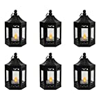 6pc Mini Black Candle Lanterns with Flickering LED Tea Light Candle, Batteries Included