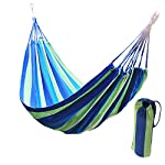 Wide Hammock Cotton Soft Woven Bed for Supreme Comfort Fabric Travel Camping Hammock for Backyard, Porch, Outdoor or Indoor Use (Green & Blue Stripes)