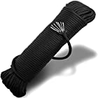 OxGord Paracord Mil Spec Type III 7 Strand Parachute Commercial Grade Nylon Cord Spool for Camping Outdoor Hiking Wristband Bracelet Strong Strength Rope Tie Down – Black 550