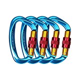 4 – Pack 25KN Rock Climbing Carabiner , D-shaped Hot-forged Magnalium Locking Climbing Hook Holds 5511lbs with Screwgate Clip Climber Hiking Karabiner Outdoor Sport Tools CE Certified (Blue, 4 pack)