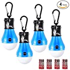 LED Tent Light Bulb with Clip Hooks, Small But Bright Lumens LED Hanging Night Light for Kids, Battery Powered Gear Light Bulb for Outdoor Activities, Hurricane Emergency Illumination (Blue,4-Pcs) 150