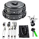 17Pcs Camping Cookware Mess Kit Backpacking Gear & Hiking Outdoors Bug Out Bag Cooking Equipment Cookset | Lightweight, Compact, & Durable Pot Pan Bowls (Black)