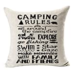 Retro camping rules be relax make memories with family and friends enjoy the holiday Throw Pillow Cover Cushion Case Cotton Linen Material Decorative 18 “x18” Square (2)