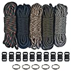 Paracord  Kit – Five Colors (Olive Drab, ACU, Woodland Camo, Desert Camo, & Black) Feet Total w/10 3/8″ Black Side Release Buckles & (5) 32mm Key Rings 550 100